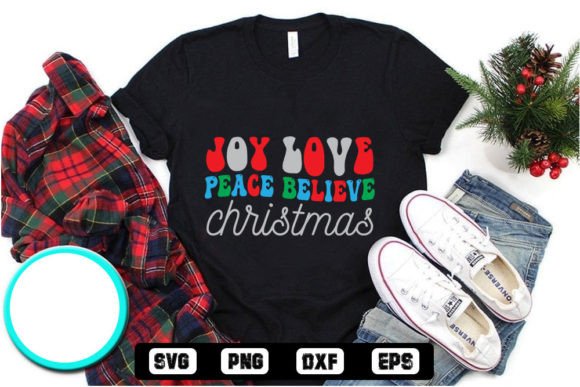 Joy Love Peace Believe Christmas - Retro Graphics